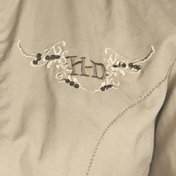 HARLEY DAVIDSON Khaki Full Zip Motorcycle Biker Jacket w/Pockets Sz S - Picture 7 of 7